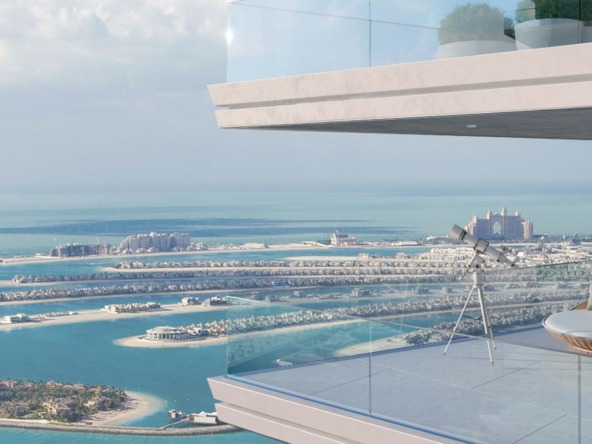 Aussicht auf Palmeninsel Palm Jumeirah von Beach Vista Emaar Beachfront Dubai