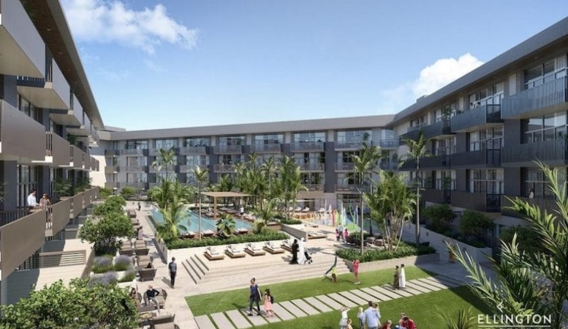 Innenhof mit Pool und Grünanlagen in Belgravia 3 von Ellington in JVC Dubai