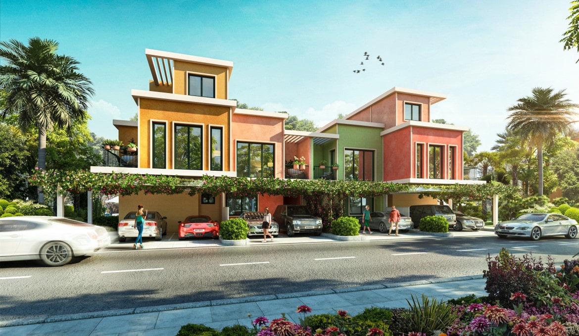 Damac Lagoons Dubai Portofino 6 Zimmer Und 4 Zimmer Reihen Haus Vorderseite Min