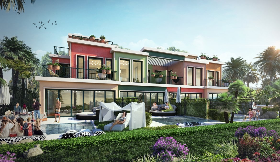 Damac Lagoons Dubai Portofino 6 Zimmer Und 5 Zimmer Reihen Haus Garten Min