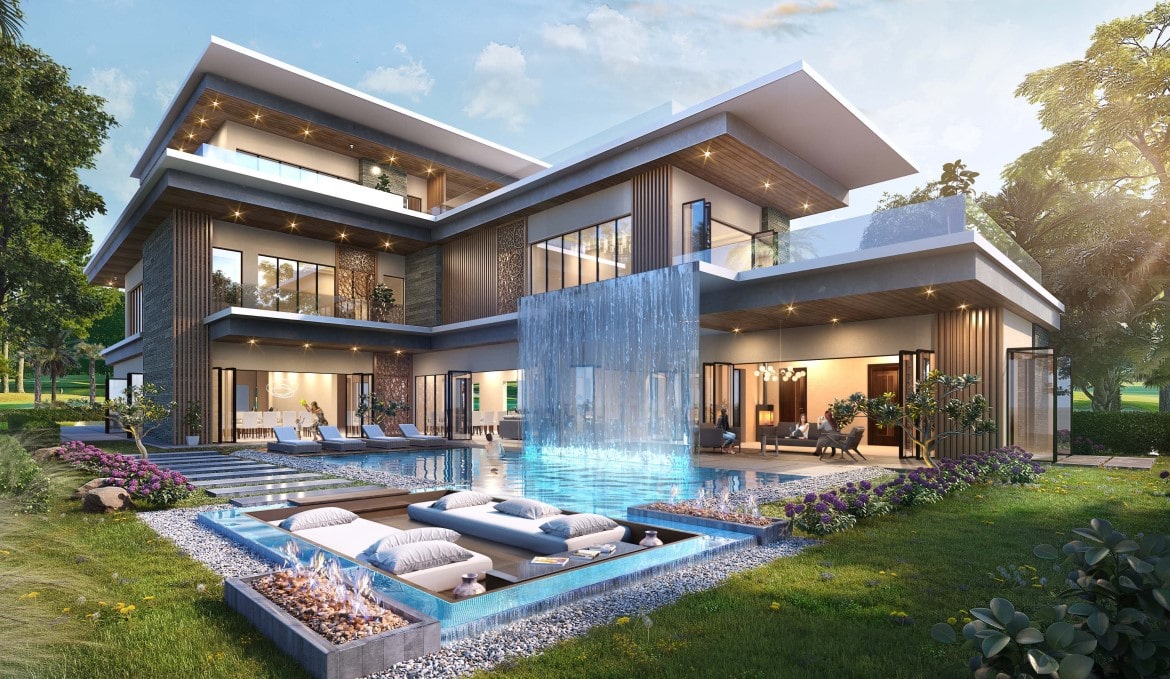 Damac Lagoons Dubai Portofino 8 Zimmer Villa Garten Min