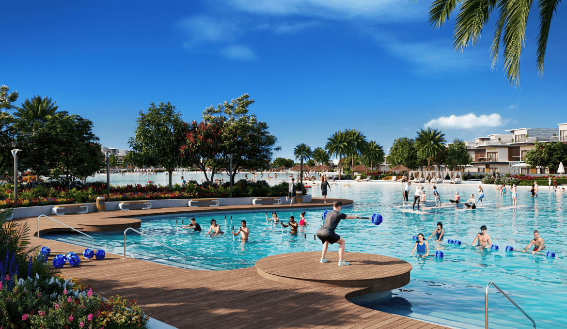 Damac Lagoons Dubai Portofino Fitness Am Pool