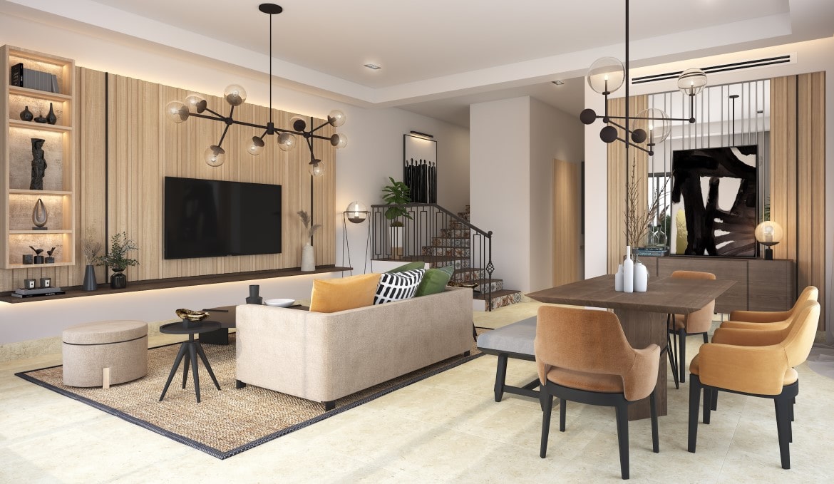 Damac Lagoons Dubai Portofino Wohnzimmer Und Essbereich Min
