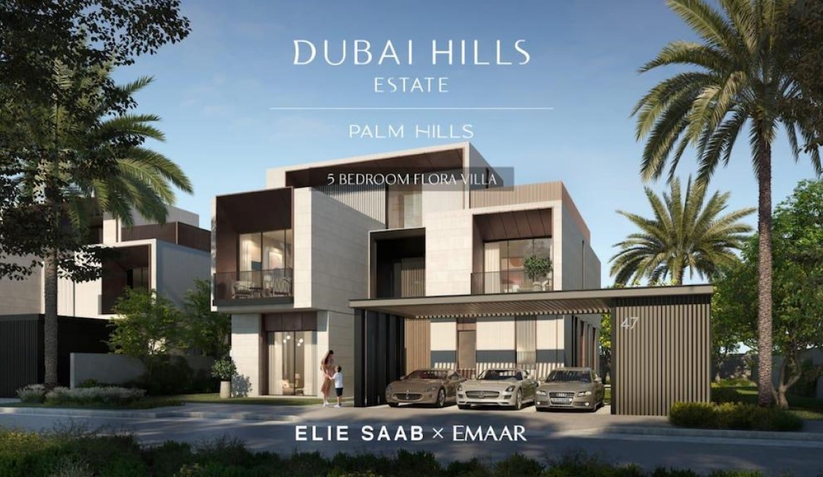 Front Ansicht mit Garage Elie Saab Flora Villa Dubai Hills 6 Zimmer