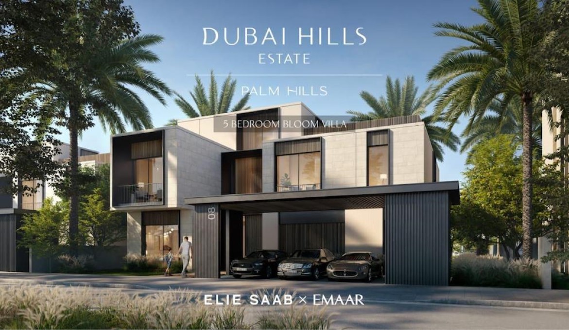 Front Ansicht mit Garage Elie Saab Bloom Villa Dubai Hills 6 Zimmer