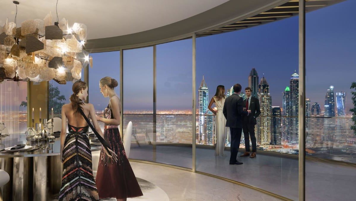 Aussicht auf Marina Skyline bei Nacht von Elie Saab Emaar Beachfront Dubai