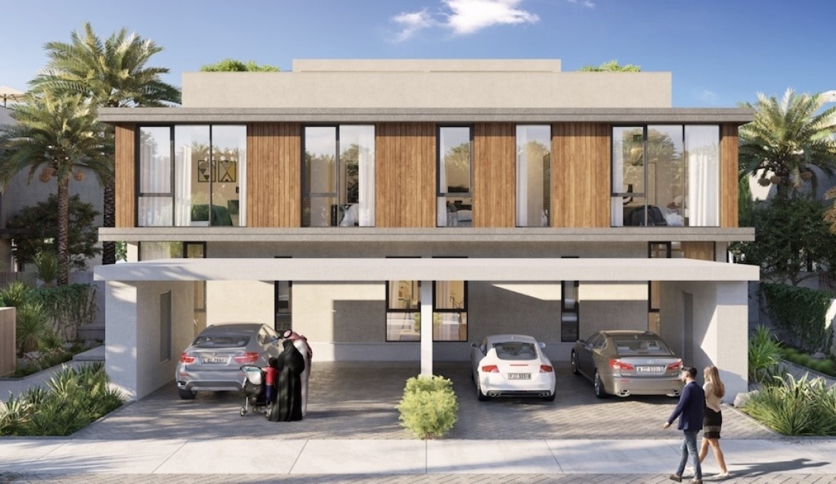 Frontansicht mit Garage Golf Grove Villas Dubai Hills Emaar