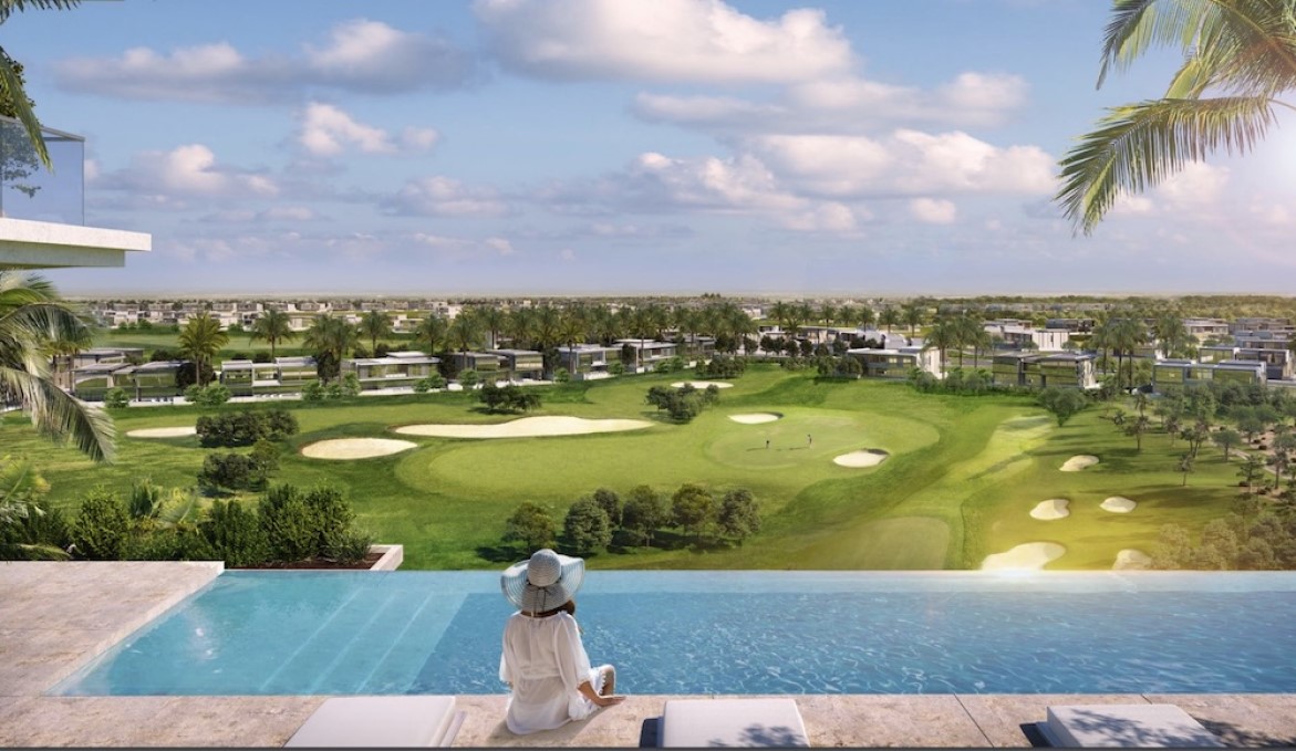 Ausblick von Pool Deck Golf Suites Dubai Hills Emaar