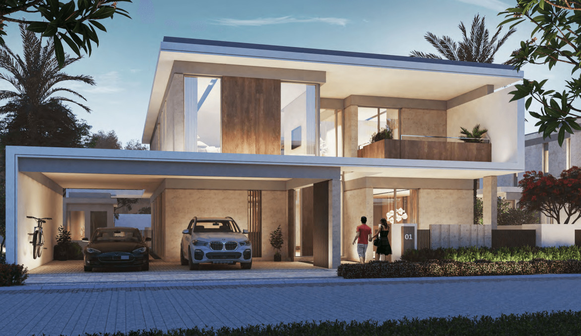 Frontansicht mit Garage Harmony Tilal Al Ghaf Dubai 6 Zimmer