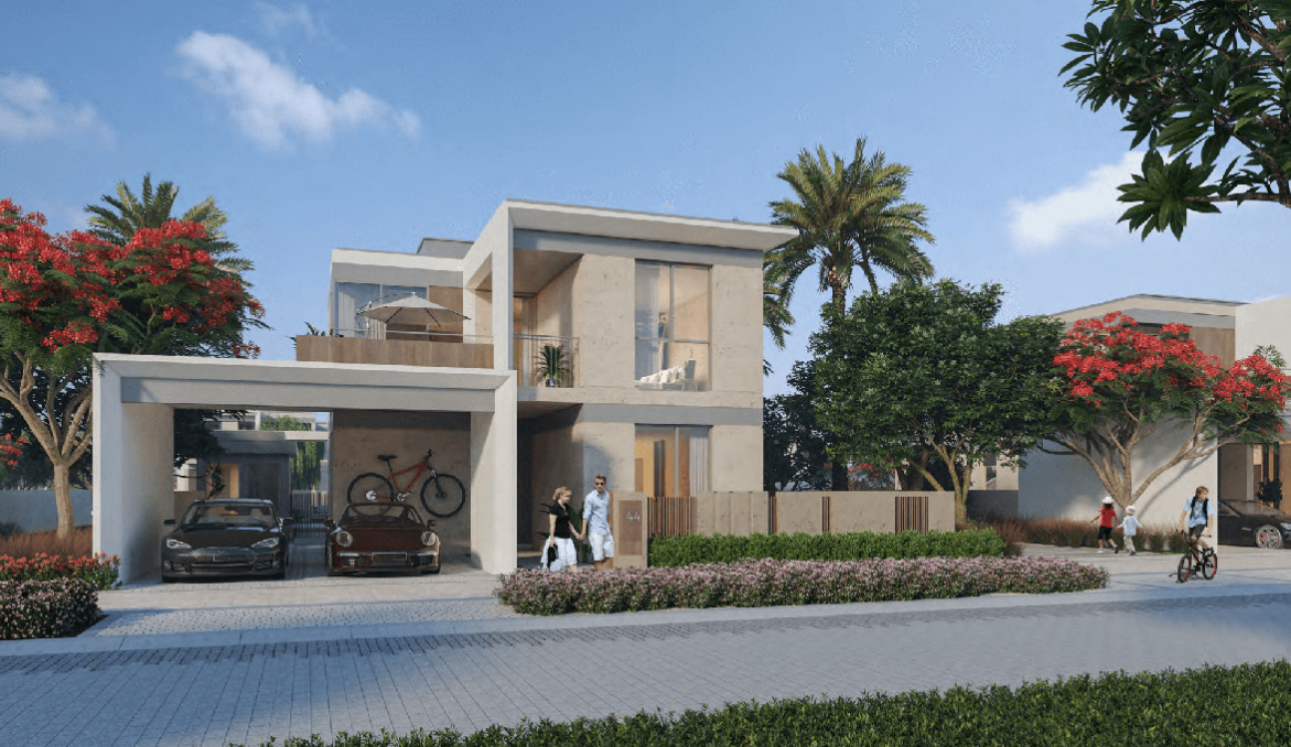 Frontansicht mit Garage Harmony Tilal Al Ghaf Dubai 5 Zimmer