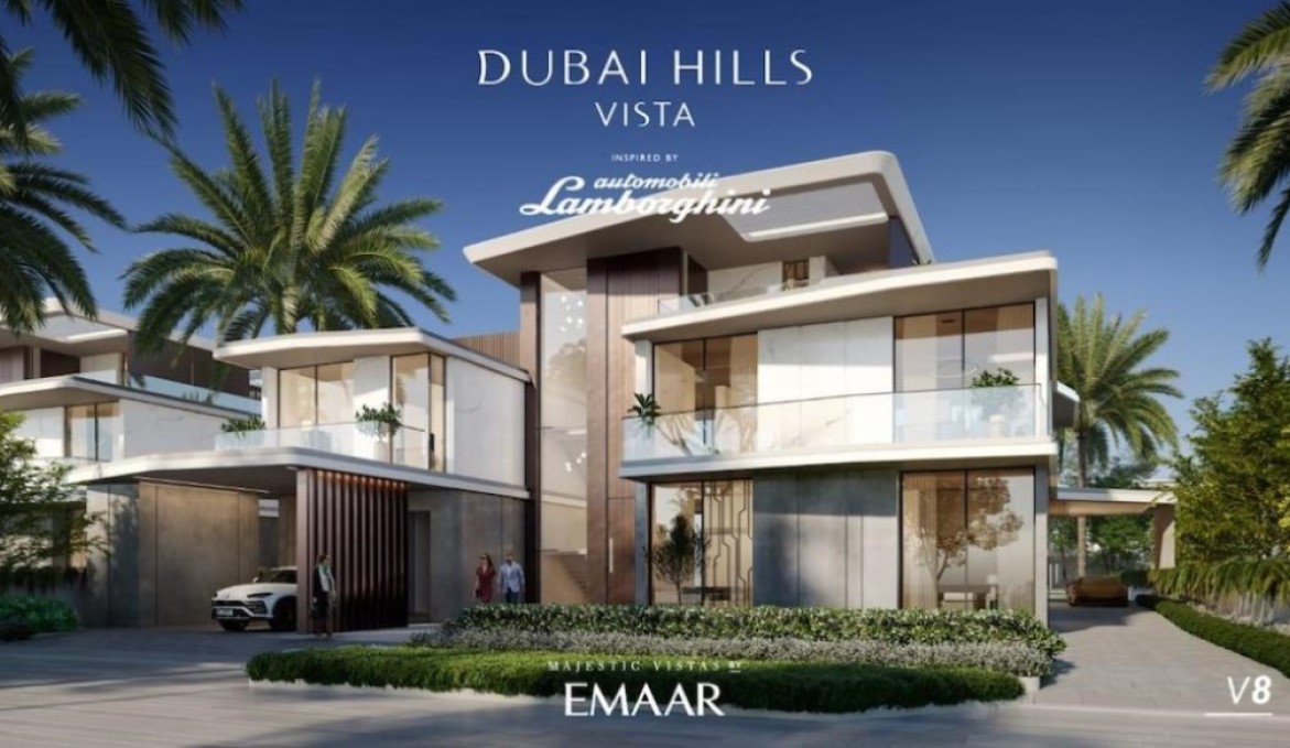 Front Ansicht mit Garage V8 Lamborghini Villa Dubai Hills Emaar