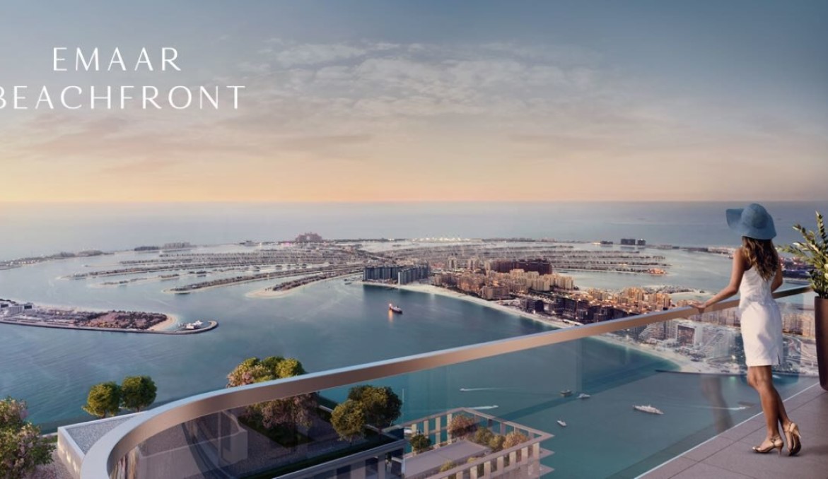 Aussicht auf Palmeninsel Palm Jumeirah von Marina Vista Emaar Beachfront Dubai