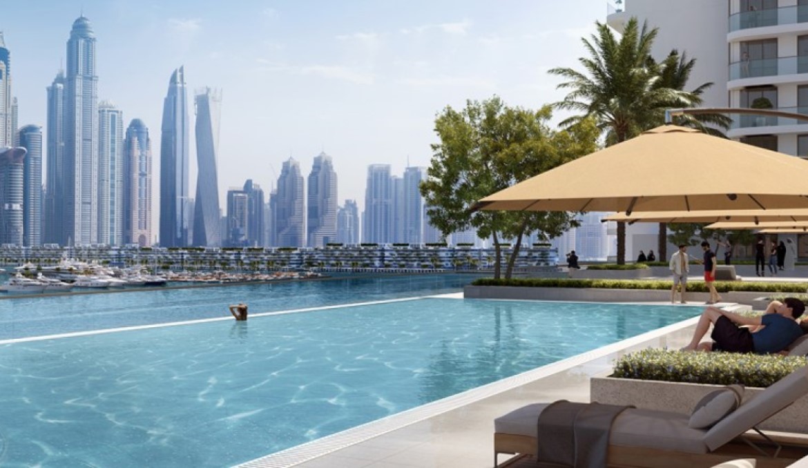 Pool Palace Beach Emaar Beachfront und Skyline Dubai Marina