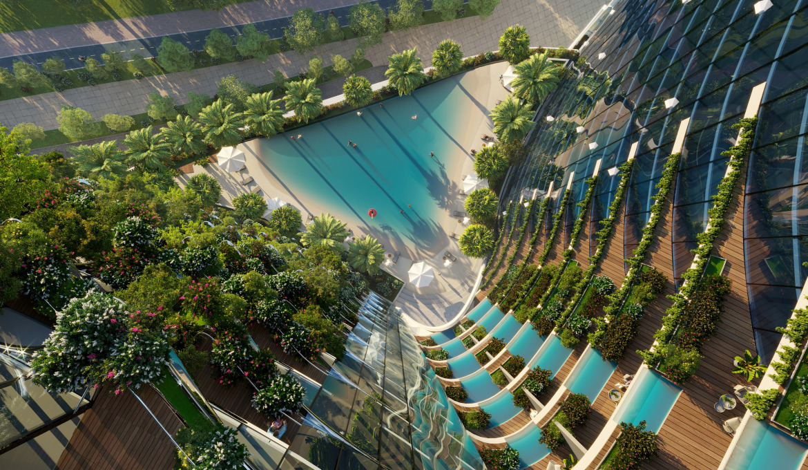 SAFA ONE DAMAC Dubai Pool Vogelperspektive