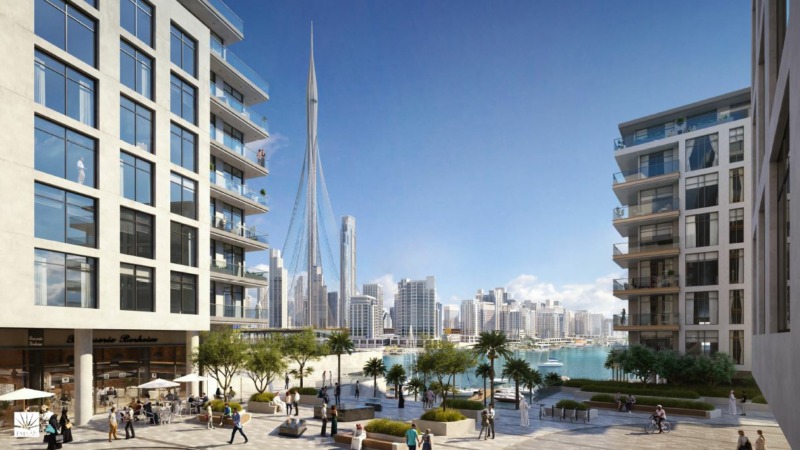 The Cove in Creek Harbour Dubai mit Aussicht auf Creek Tower