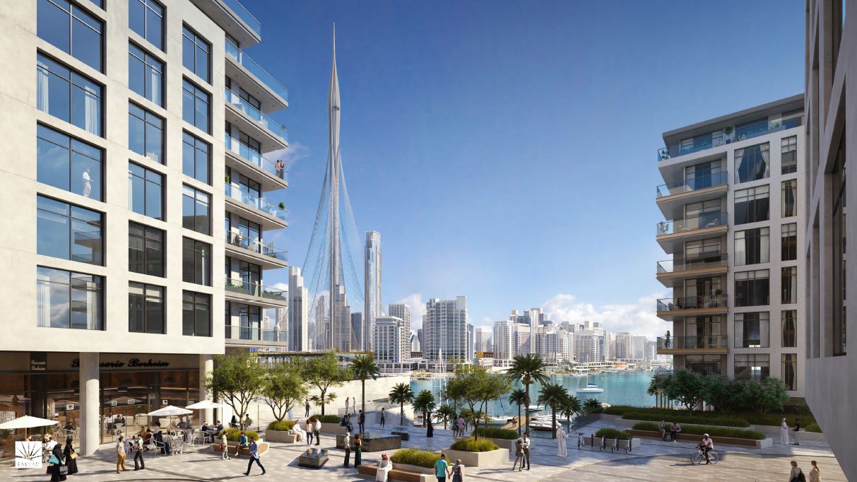 The Cove in Creek Harbour Dubai mit Aussicht auf Creek Tower