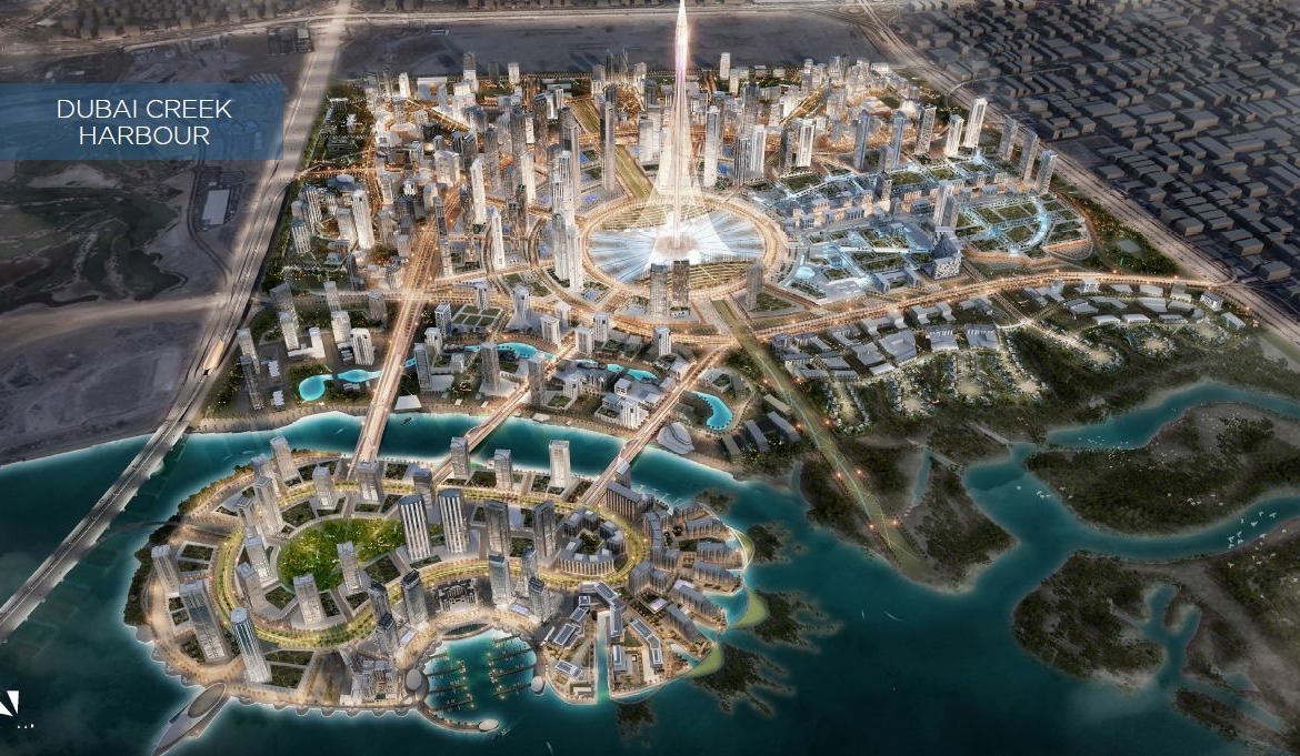 Masterplan für Creek Harbour Dubai mit Creek Tower im Zentrum