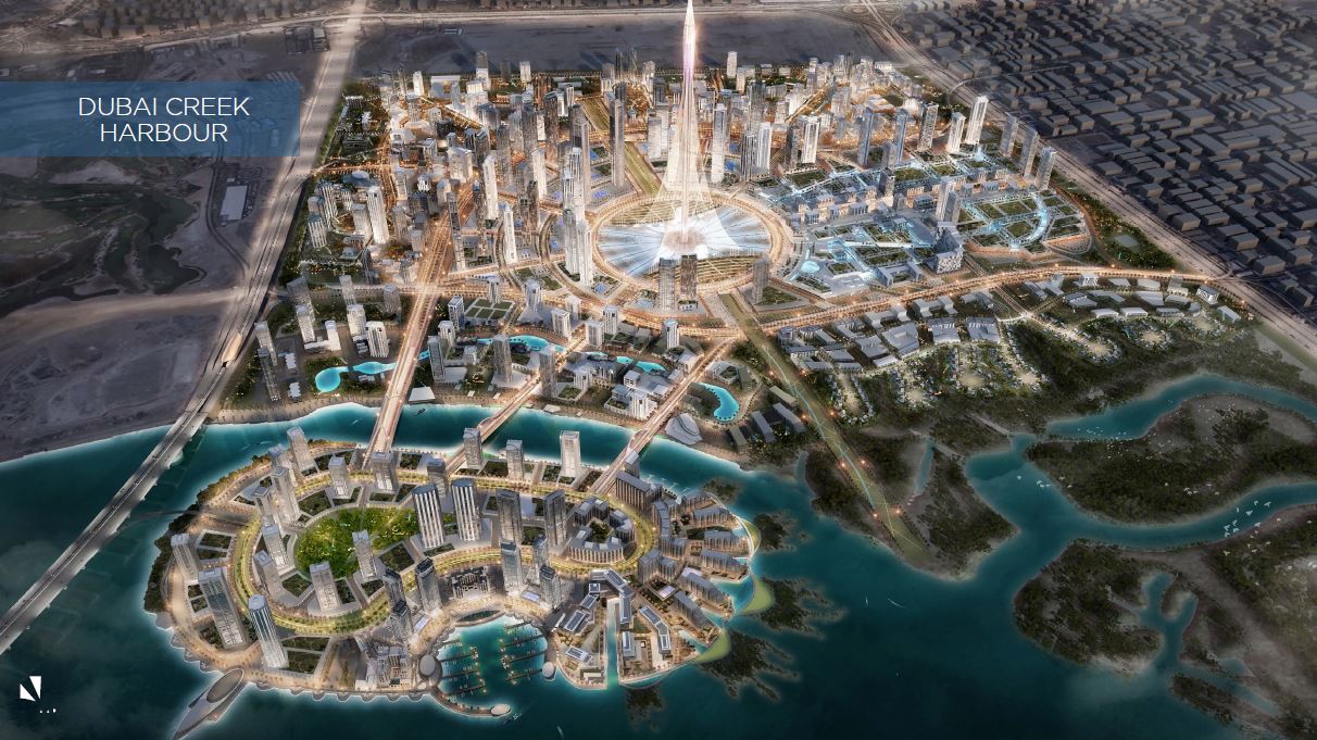 Masterplan für Creek Harbour Dubai mit Creek Tower im Zentrum