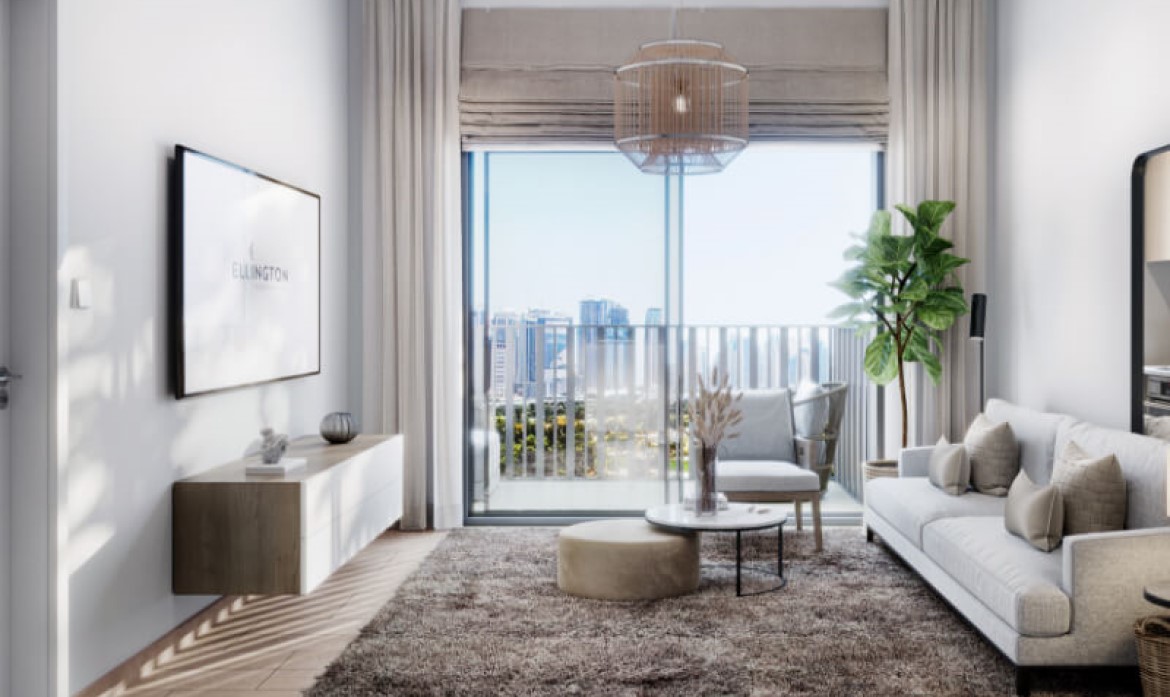 Wohnzimmer in The Sloane von Ellington in JVC Dubai